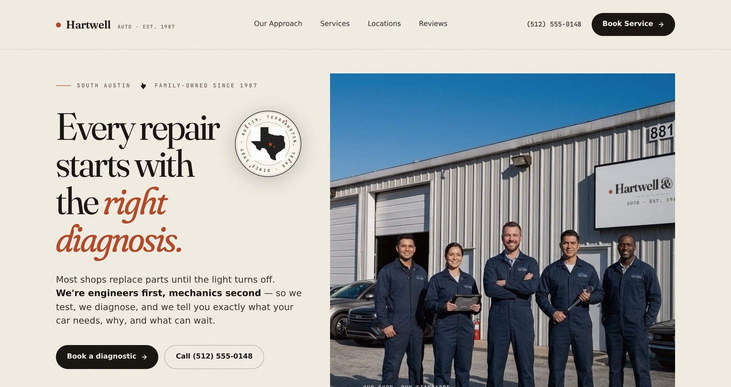 Hartwell & Sons Automotive website